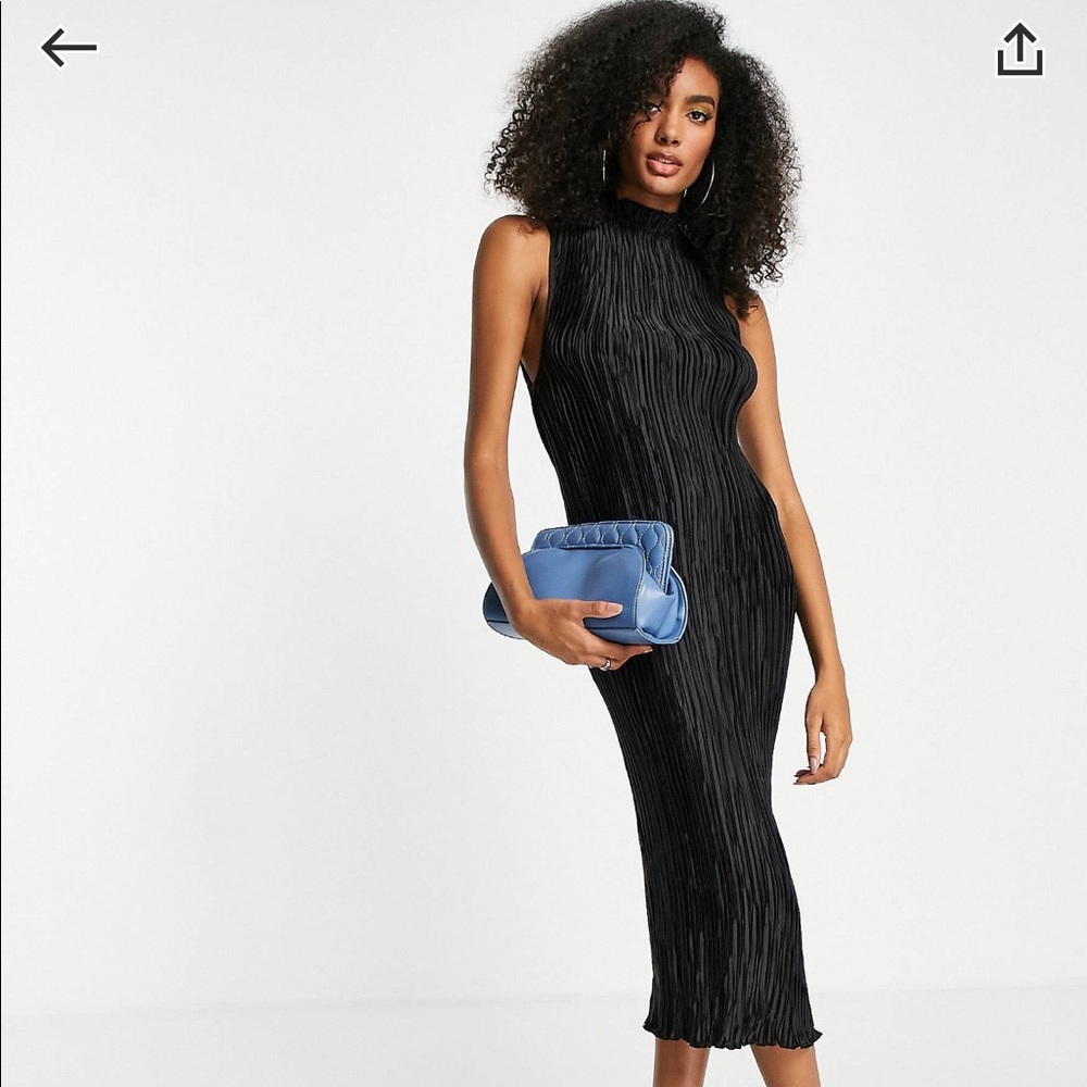 ASOS DESIGN satin plisse mini dress with high neck